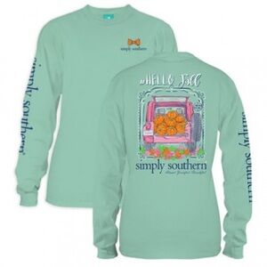 NWOT Simply Southern Small Hello Fall Fresh Long Sleeve Tee in Teal. Size Small